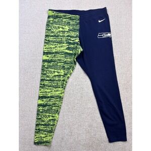 Nike NFL Seattle Seahawks Womens Leggings XL Navy Blue Lime Green Graphic Tights